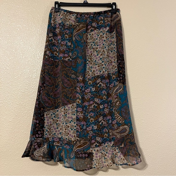 Christopher & Banks S Brown w/ Multicolored Floral & Paisley Print Midi Skirt - Picture 8 of 8